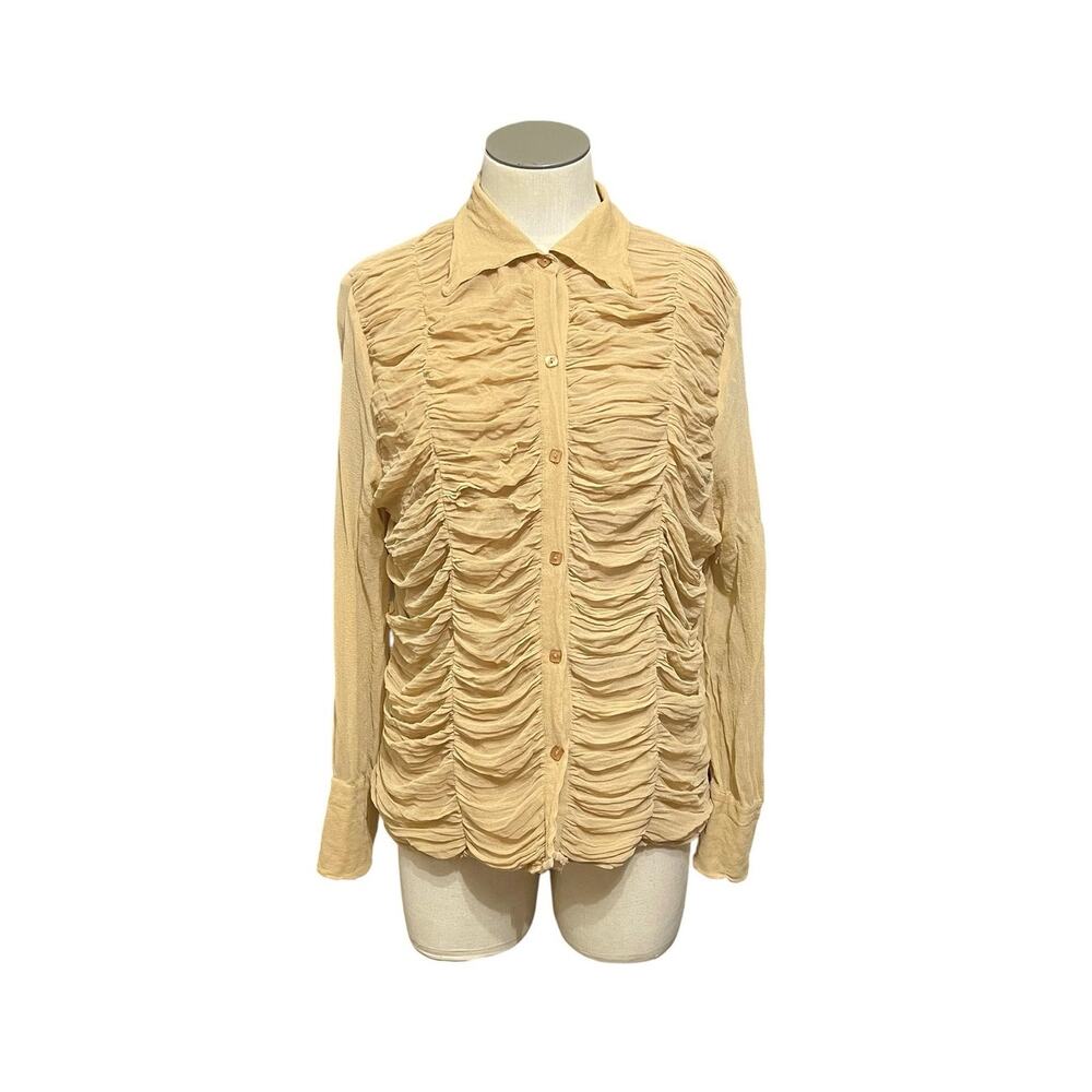 Vintage Silk Victorian Romantic Coquette Ms Sioni Scrunch Button Up Shirt Sz L